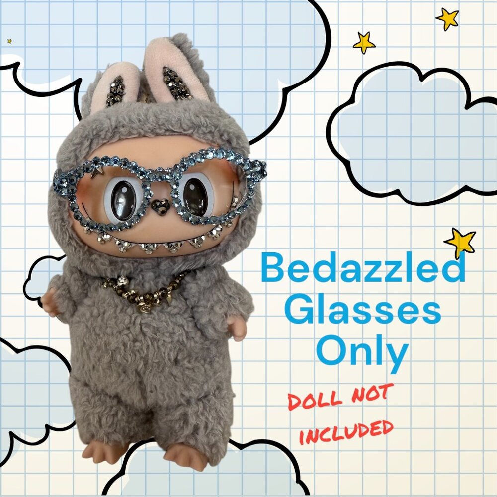 Bedazzled Rhinestone Embellished Glasses for your Labubu - Blue